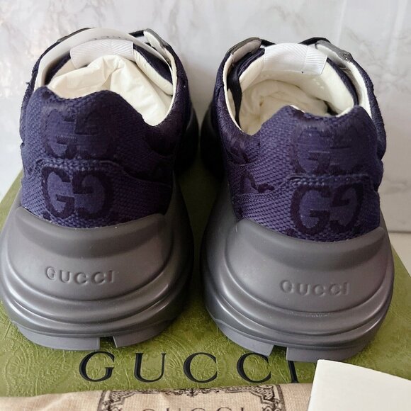 Gucci Rython GG Logo Monogram Mens Sneaker Blue Canvas Leather UK 10/ US 10.5 - Picture 6 of 13